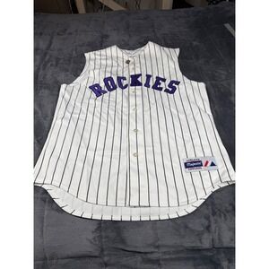 Majestic Colorado Rockies Baseball Jersey Vest Mens Large White Pinstripe USA